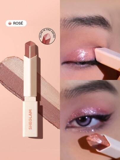 SHEGLAM Insta-Eyes Dual Tone Shadow Stick- Rosé Gradient Two-Tone Glitter Eyeshadow Stick Rose Pearlescent Shimmer One Step Easy To Use Smooth Blendable Eyeshadowpink Eyeshadow Brand Beauty Makeup Face Paint Cosmetic For Women Girls Perfect For Fall Winter Ideal For Y2K Fancy Fashion Suitable For Birthday Christmas Present Party Ready Best Color
