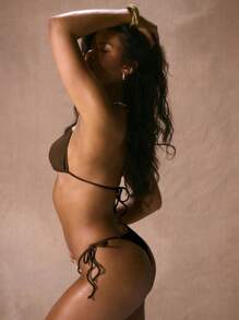 Musera Resort 挂脖圆环装饰三角形比基尼上衣度假春夏优雅性感海滩伊比沙岛沙滩装 - 巧克力棕 - 查看 2