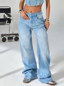 EURMUSE HIGH RISE STRAIGHT JEAN FIT BACK BUTTON - Medium Wash - View 3