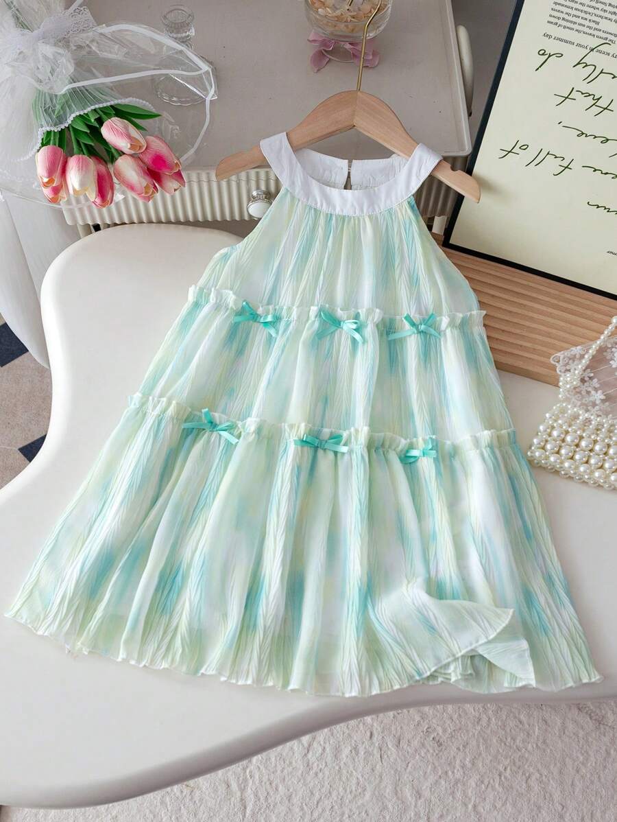 Girls Floral Sweet Summer Dress, Suitable For Casual, Party, Event Wear, Elegant And Glamorous - Baby Blue - View 1