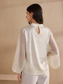 Graceveil Blusa elegante con diseño de empalme de perlas y strass, para primavera/verano - Albaricoque - Ver 6