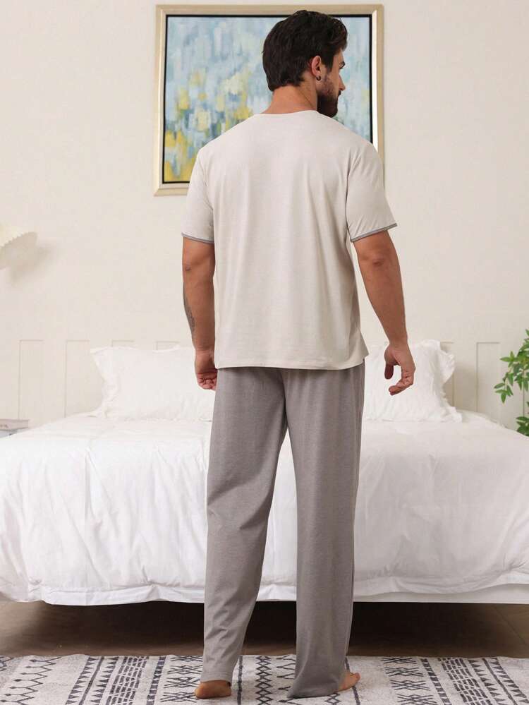 Men's Summer Plain Casual Top & Pants Lounge Set Pajama