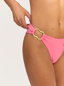 SHEIN Unity Pink Bikini Set With A Twisted Front Design And Adjustable Straps, Paired With Matching Classic Bottoms, Perfect For Bold And Chic Summer Looks. - Pink - View 3