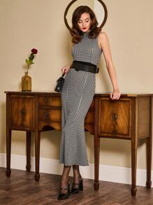 Vintamour Váy dài thanh lịch cổ điển dành cho nữ, váy kẻ sọc đuôi cá ôm sát mùa xuân/hè có thắt lưng, váy mùa hè dành cho nữ, váy tốt nghiệp, váy dự tiệc cưới, trang phục công sở thường ngày dành cho nữ, quần áo công sở dành cho phụ nữ, lễ hội - màu đen - Xem 6