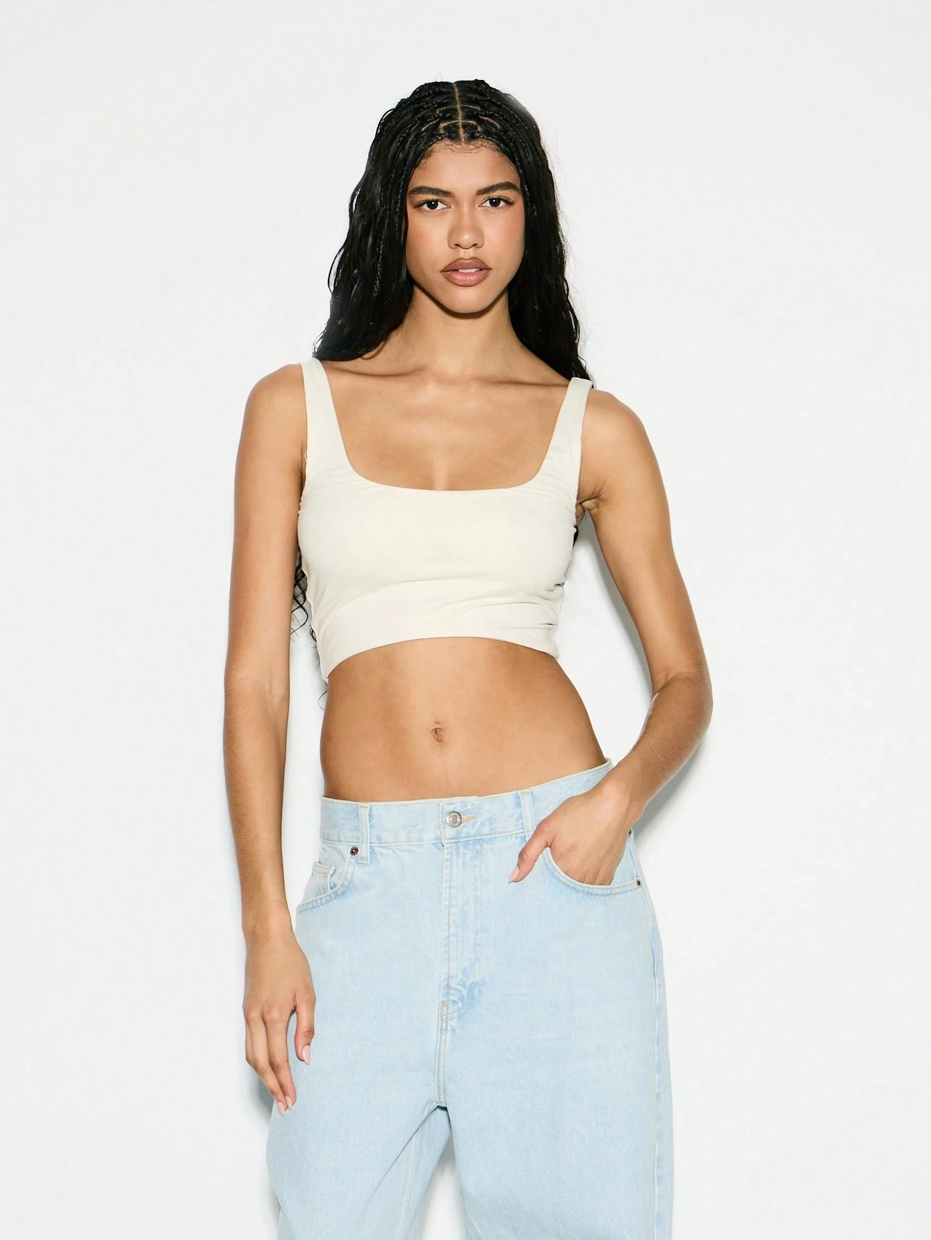 KIZN Classic Square Neck Crop Stretch Fitted Tank Top