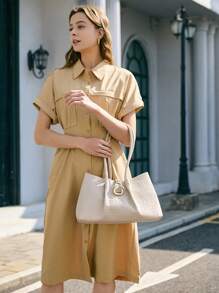 SHECARRY Women Simple Solid Color Tote Bag, Casual & Versatile - Beige - View 5