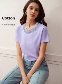 MOTF PREMIUM CAMISETA QUADRADA COM DETALHES EM STRASS - Roxo - Visão 7