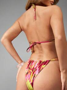 MISSGUIDED Tropical Paradise Bikini Set High Cut Brazilian Style Triangle Top Swimsuit Resort Beachwear Summer Holiday Pool Party Swimwear Bathing Suit