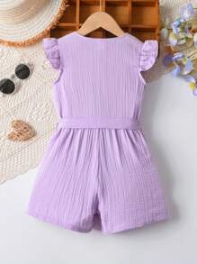 SHEIN Young Girl Purple Belt With Ruffle Hem Summer Casual Jumpsuit Romper For Girls  Toddler Summer Girl Clothes, School, Campus, College - Purple - View 2
