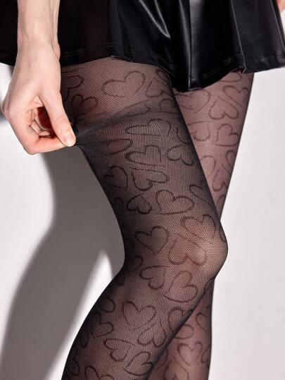 Kawaii جوارب/بنطلون شبكي نسائي على شكل قلب، مناسب للارتداء مع تنانير متوسطة الطول