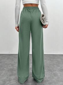 EURMUSE Cotton Women's Elastic Waist Wide Leg Pants - Mint Green - View 2