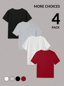 SHEIN Essnce 4件套休闲纯色圆领宽松短袖T恤女款，适合夏季 - 彩色 - 查看 2