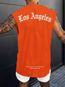 Manfinity LEGND Men's Casual Slogan Print Tank Top, Summer Rapper T Shirt Tee Shirts For Men Men Tee Men Streetwear Tshirt - Orange - View 1