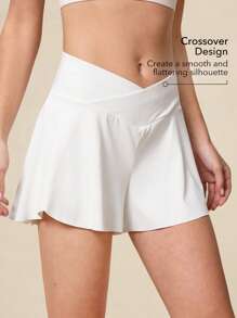OutZeal Women Sweat Wicking Built-In Shorts Crossover-Waist Sports White Shorts Tennis Workout - White - View 3