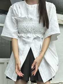 FRIFUL Camicia estiva da donna con bustier imbottito, a maniche corte, con scollo tondo e design patchwork, stile loose