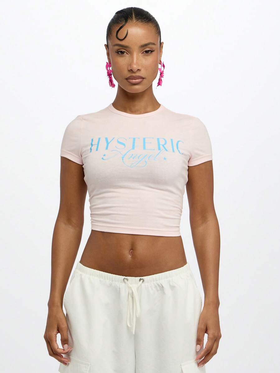 SUMWON WOMEN Camiseta corta de estilo Y2K con mangas cortas, ajustada, para verano, festivales, fiestas, clubes y uso urbano