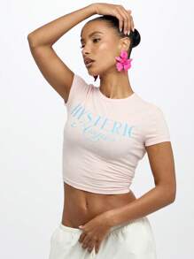 SUMWON WOMEN Camiseta corta de estilo Y2K con mangas cortas, ajustada, para verano, festivales, fiestas, clubes y uso urbano