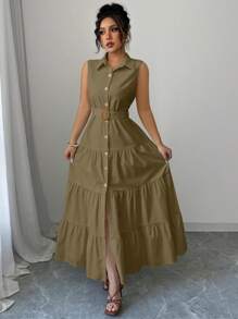 Elenzga 女式领扣系带连衣裙