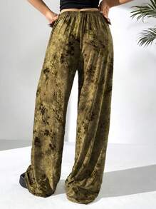 SHEIN EZwear Summer Rave Women Retro Flocked Long Pants - Yellow - View 2