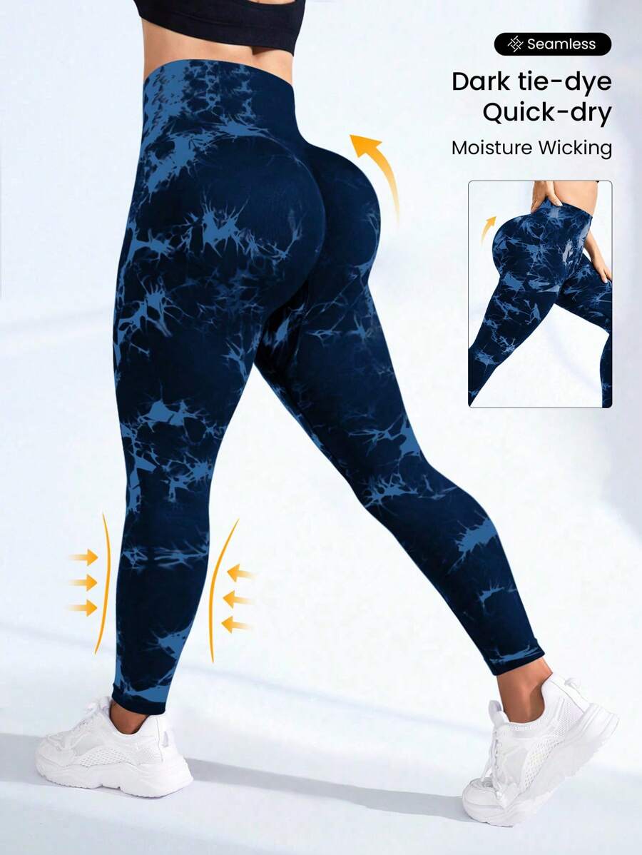 Easithlete Pantaloni de yoga cu talie înaltă, fără sudură, cu vopsire în cravată pentru femei