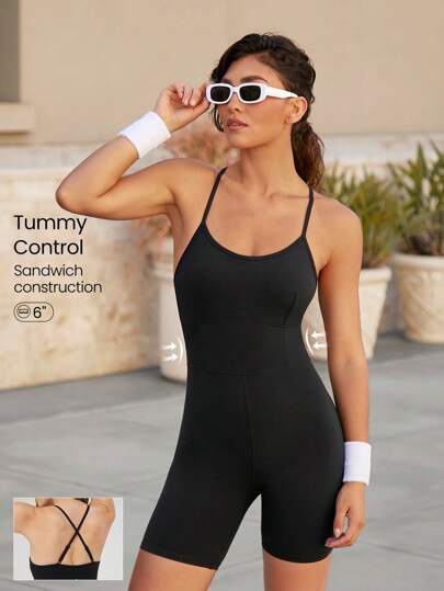 GLOWMODE X Marika Sila  6" FeatherFit™ Tummy Control Adjustable Straps Sports Jumpsuit Low Impact Yoga Daily