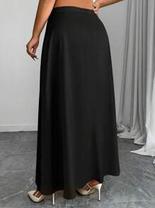 Elenzga Plus Size Elegant Solid Color Skirt, Suitable For Commute