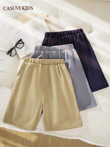 SHEIN Set di 3 pantaloncini casual con coulisse e colore a contrasto per ragazzi pre-adolescenti