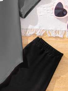 2pcs Casual Minimalist Short Sleeve Top And Pants Set, Suitable For Spring And Autumn