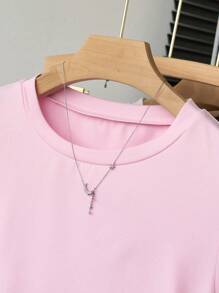 SHEIN Explorewe Set de 5 camisetas de manga corta con cintura ceñida de unicolor para niñas preadolescentes, casuales y versátiles