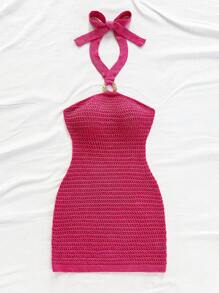 Soleia New Fuzzy Holiday Textured Mini Dress With Metallic Decor - Pink - View 4