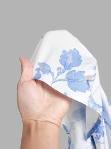 SHEIN MOD Abito elegante con stampa floreale blu e bianco, abbigliamento estivo