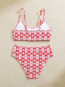 SHEIN Conjuntos de bikini con estampado floral, trajes de baño de estilo vacacional, estampado aleatorio