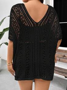 SHEIN Frenchy Plus Size Casual Simple Resort Versatile Women's Pullover Crochet Top, White, Suitable For Casual Vacation