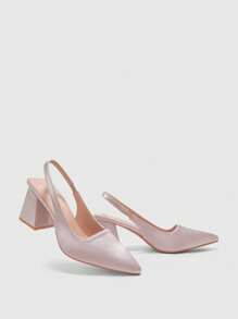 CUCCOO BIZCHIC Fashion Pink Satin Pointed Toe Chunky Heel Pumps, Suitable For Commuting, Dating, Party, Events For Christmas Spring Shoes - Pink - View 9