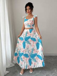 Elenzga 2pcs Women Spaghetti Strap Top And Skirt Set - Multicolor - View 6