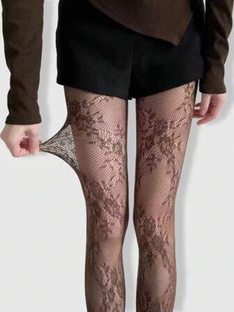 Kawaii Medias de red elásticas y florales de estilo sexy y de moda