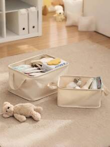 1pc Minimalist Foldable Storage Box Organizer For Clothes With Handle , Wabi-Sabi Style,Large Capacity Storage Box For Sundries, Blankets, Socks, Underwear, Clothes,Applicable For Bed, Cabinet, Etc. Home Decor Decor Bedroom Decor Decor, Room Decor - Beige - View 2