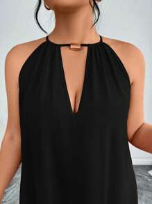 Elenzga 大码女式时尚无袖宽松纯色吊带连衣裙，情人节红色，新年 - 黑色 - 查看 7