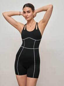 Activina Activina Women's Criss-Cross Back Strap Jumpsuit With Visible Stitching Detail
