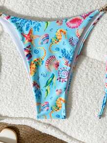 Swim Vcay Solid Color Spaghetti Strap Wireless Seashell Decorated Crop Top & Side Tie Shorts Women Summer Bikini Set Bikini Set