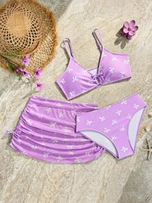 SHEIN 2件套随机印花少女泳衣