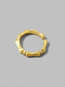 Ontre 18k Gold Plated Bamboo Knot Micro Paved Zirconia Stone Ring