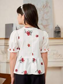 SHEIN Tween Girl' 条纹短袖衬衫披肩休闲衬衫 - 彩色 - 查看 2
