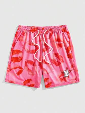 Street Life Valentinstag Liebhaber-bedruckte Mesh-Shorts für Herren, Frühling/Sommer