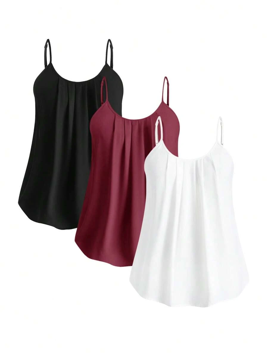 SHEIN Clasi Multi-Pack Elegant Plus Size Ladies' Camisole Tops In Black, White And Red Burgundy - Burgundy - View 1