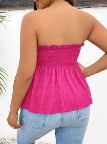 SHEIN Frenchy Parte superior de bandeau bordada con flores estilo suelto para vacaciones de tallas grandes para mujer - Rosa Fucsia - Ver 2