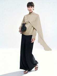 Aalyst 女士纯色立领拼接喇叭袖口宽松优雅衬衫