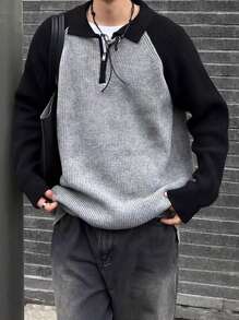 Claim Dot Áo len chui đầu dài tay có khóa kéo màu khối cổ bẻ cho nam khi đi chơi, đi chơi cùng bạn bè - màu đen - Xem 1