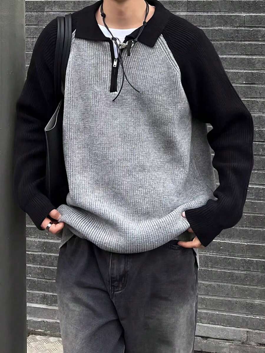Claim Dot Áo len chui đầu dài tay có khóa kéo màu khối cổ bẻ cho nam khi đi chơi, đi chơi cùng bạn bè - màu đen - Xem 1