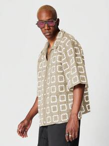 SUMWON Boxy Fit Button Through Crochet Knit Shirt - Multicolor - View 1